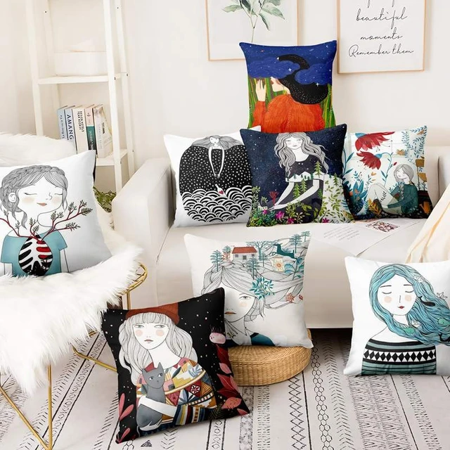 mix and match pillows  on a sofa