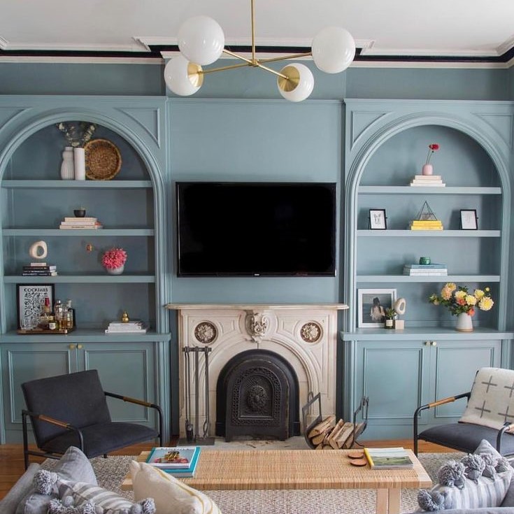 arched built in bookcase