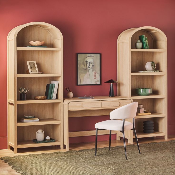 arched built in bookcase