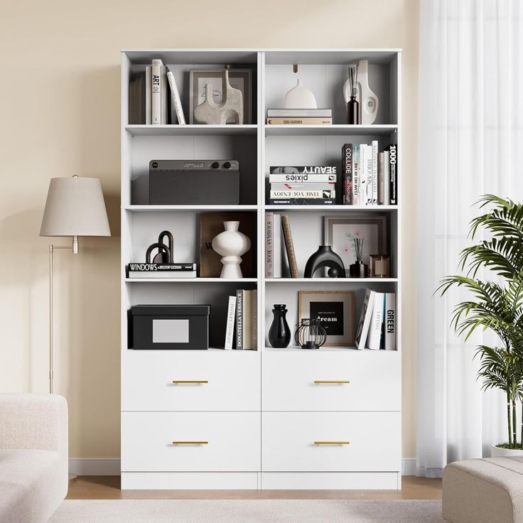 tall bookcase with drawers